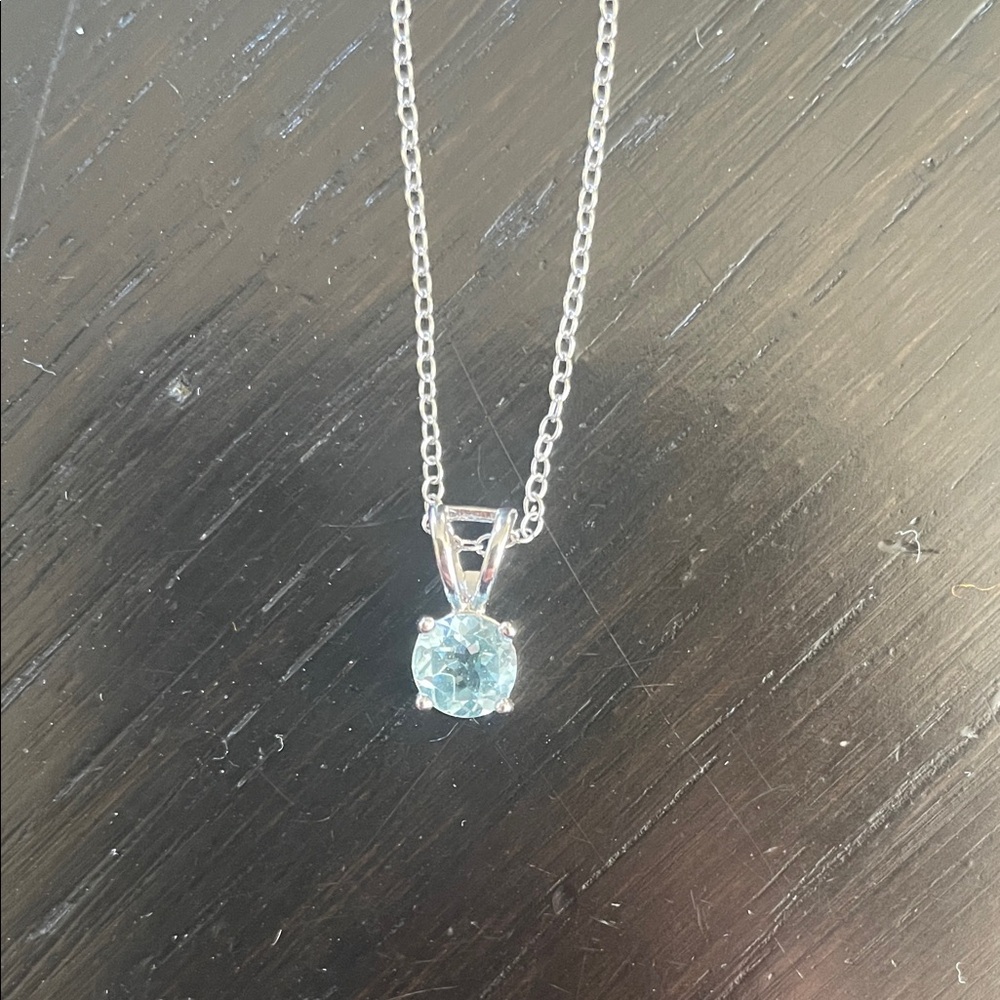Sterling Silver Chain with Lab Aquamarine Blue Gemstone Pendant